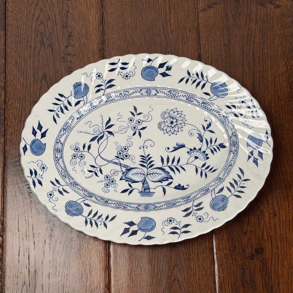 Vintage Old Vienna Blue Wood & Sons Ironstone 12 Inch Oval Serving Platter